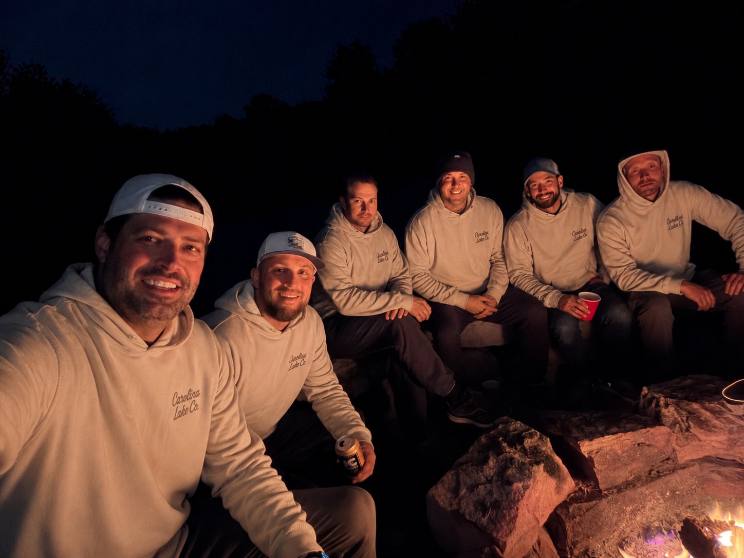 Bone Box Hoodie by the campfire