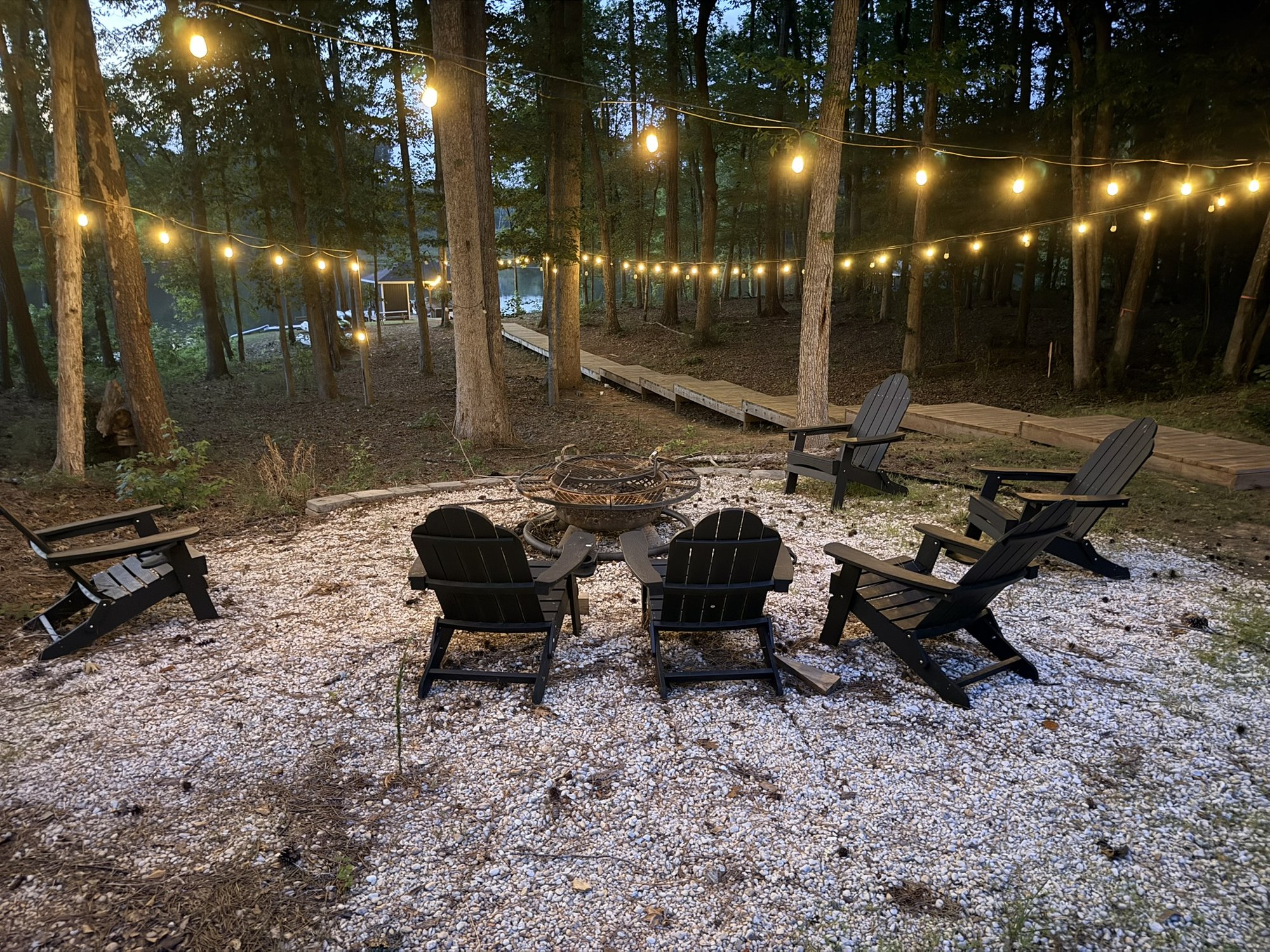 Firepit on the dock after sundown